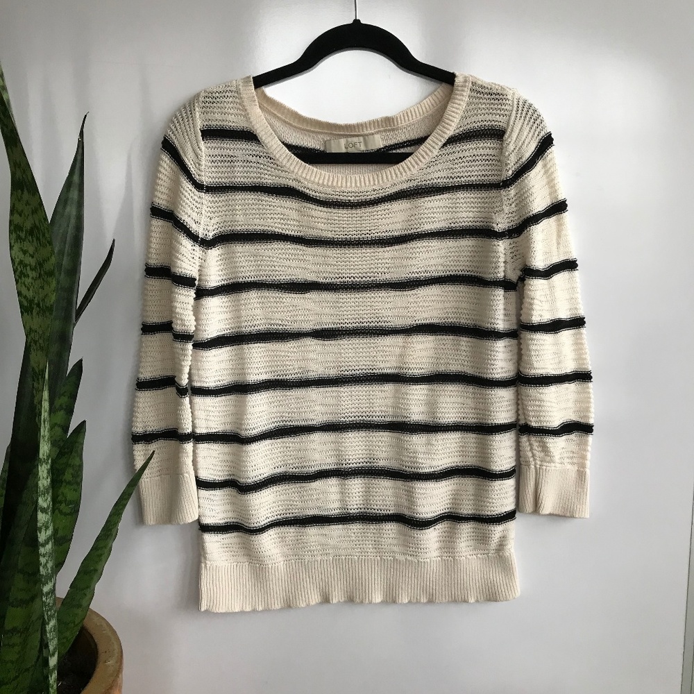 Ann Loft Women's Striped Knit Sweater White M